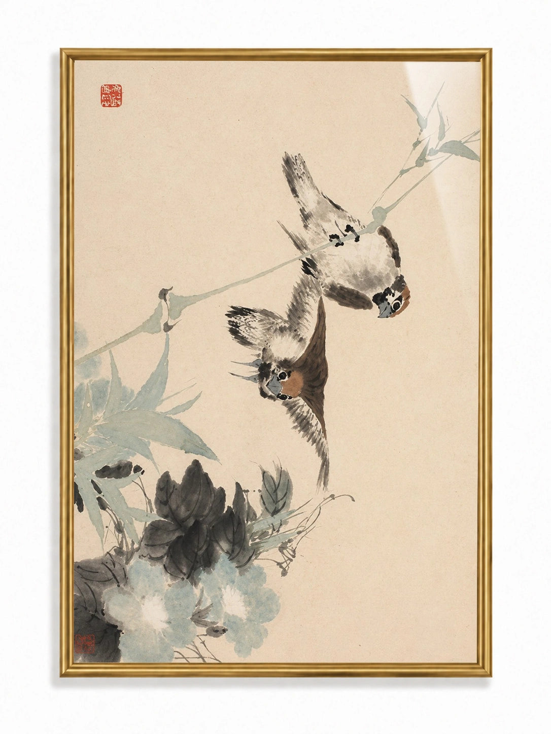 Two Sparrows on Bamboo