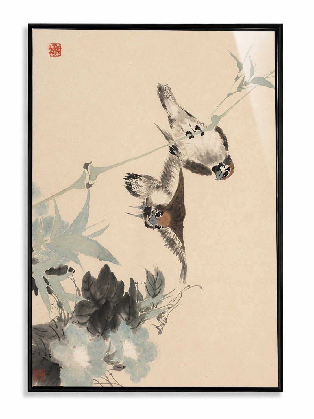 Two Sparrows on Bamboo